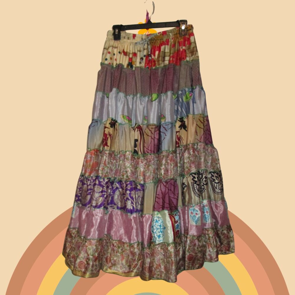 WEVEZ Bohemian Patchwork Maxi Skirt - Pink Multi NWOT